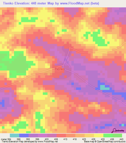 Tienko,Ivory Coast Elevation Map