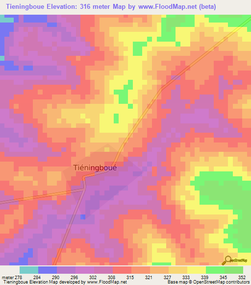Tieningboue,Ivory Coast Elevation Map