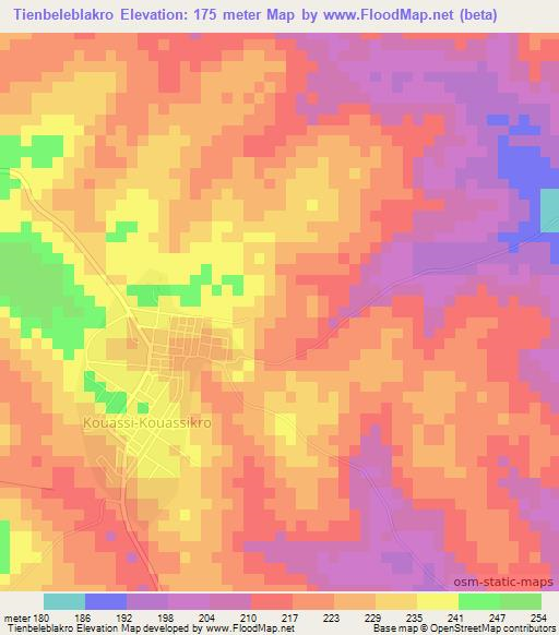 Tienbeleblakro,Ivory Coast Elevation Map