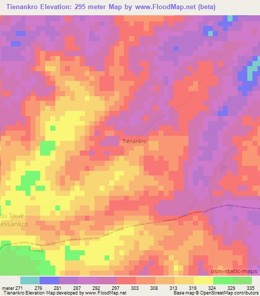 Tienankro,Ivory Coast Elevation Map