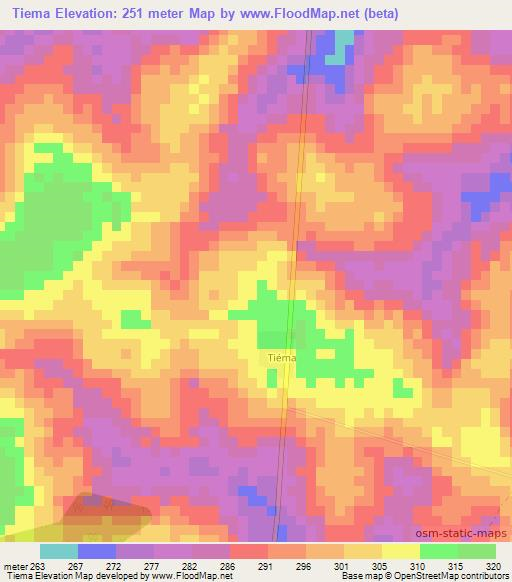 Tiema,Ivory Coast Elevation Map