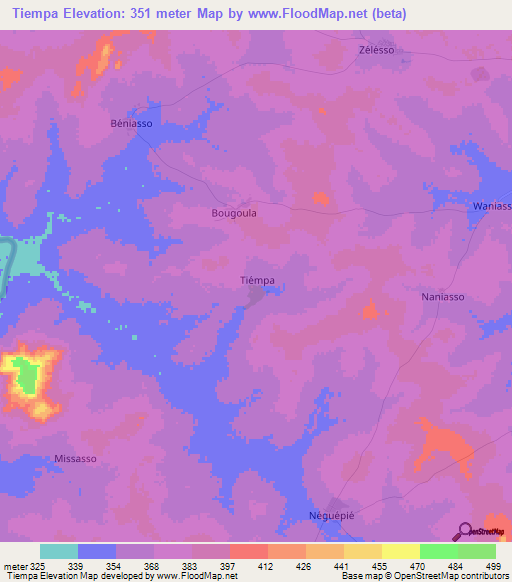 Tiempa,Ivory Coast Elevation Map
