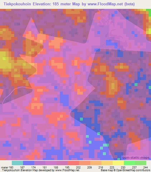 Tiekpokouhoin,Ivory Coast Elevation Map