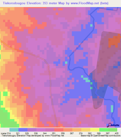 Tiekorodougou,Ivory Coast Elevation Map