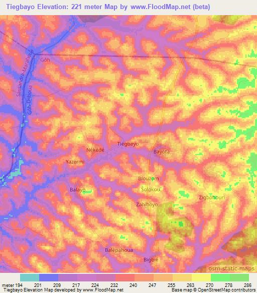 Tiegbayo,Ivory Coast Elevation Map