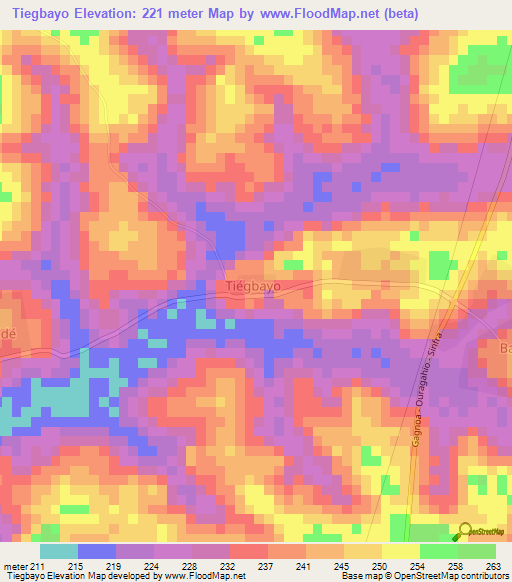 Tiegbayo,Ivory Coast Elevation Map