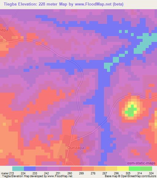 Tiegba,Ivory Coast Elevation Map