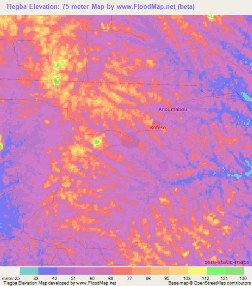 Tiegba,Ivory Coast Elevation Map