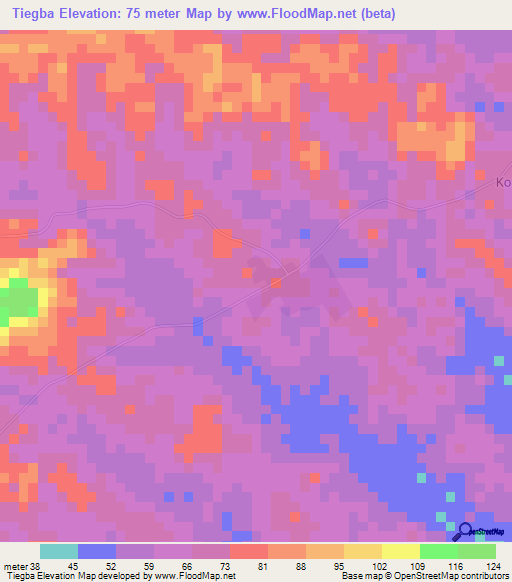 Tiegba,Ivory Coast Elevation Map