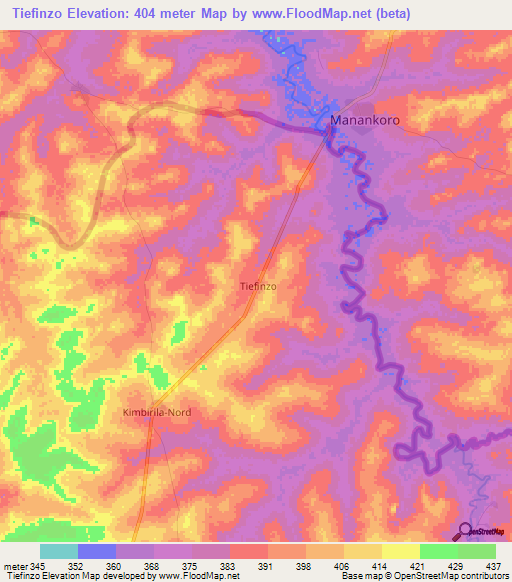 Tiefinzo,Ivory Coast Elevation Map