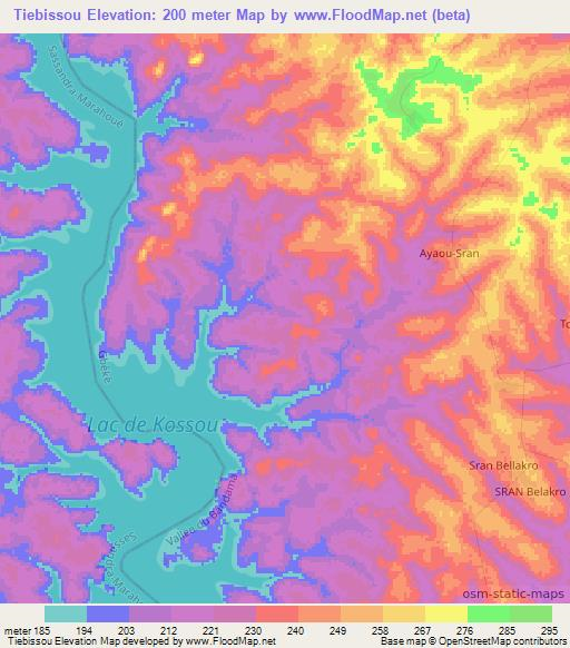 Tiebissou,Ivory Coast Elevation Map