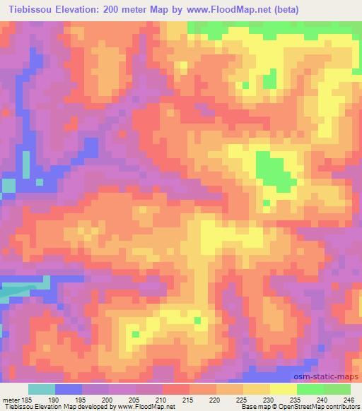 Tiebissou,Ivory Coast Elevation Map