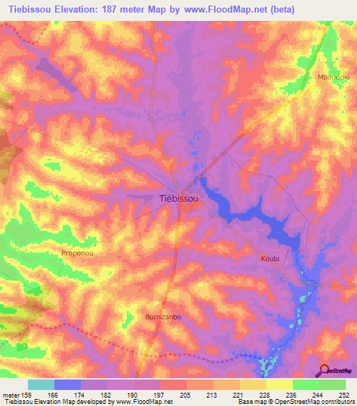 Tiebissou,Ivory Coast Elevation Map