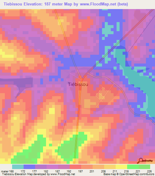 Tiebissou,Ivory Coast Elevation Map