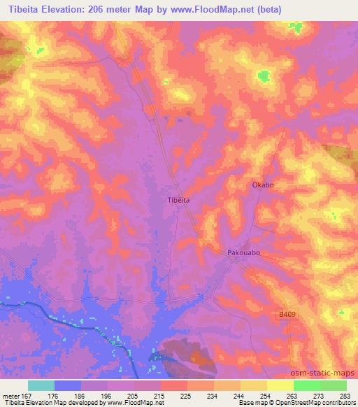 Tibeita,Ivory Coast Elevation Map