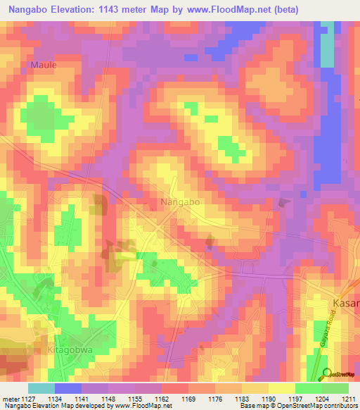 Nangabo,Uganda Elevation Map