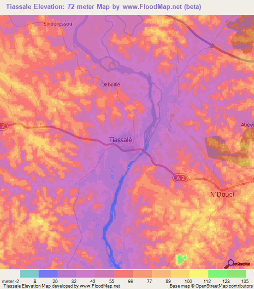 Tiassale,Ivory Coast Elevation Map