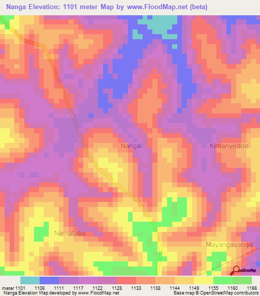 Nanga,Uganda Elevation Map