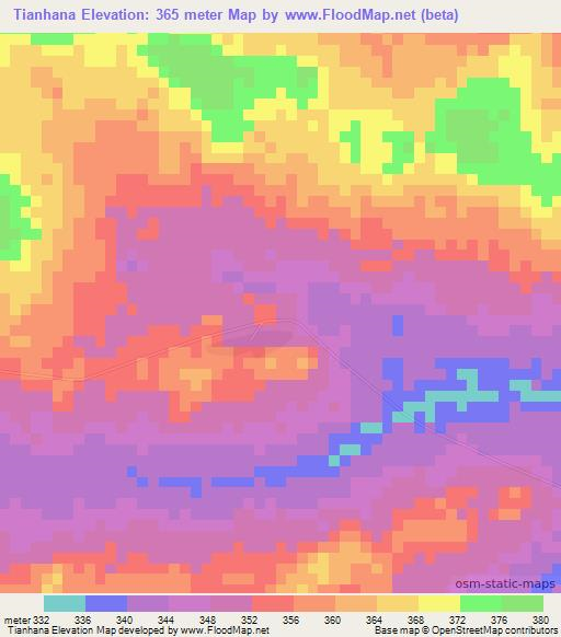 Tianhana,Ivory Coast Elevation Map