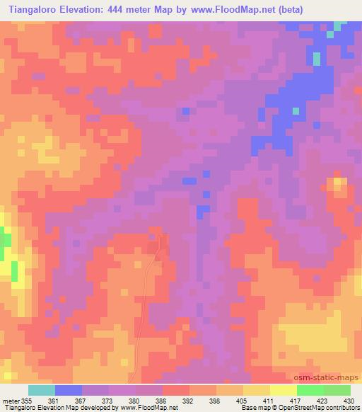 Tiangaloro,Ivory Coast Elevation Map