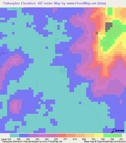 Tiakeupleu,Ivory Coast Elevation Map