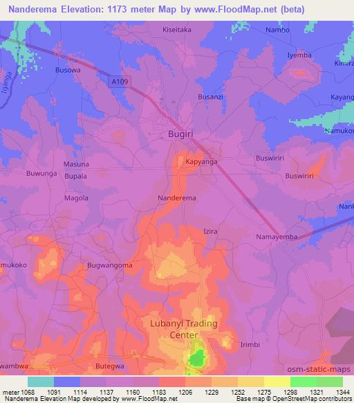 Nanderema,Uganda Elevation Map