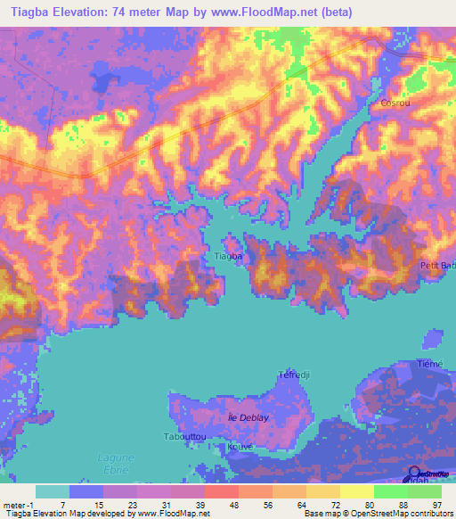 Tiagba,Ivory Coast Elevation Map