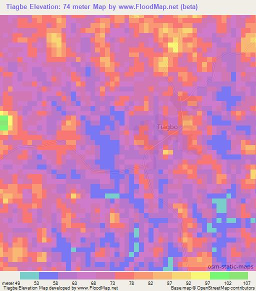 Tiagbe,Ivory Coast Elevation Map