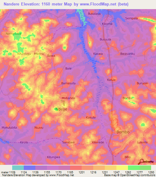 Nandere,Uganda Elevation Map