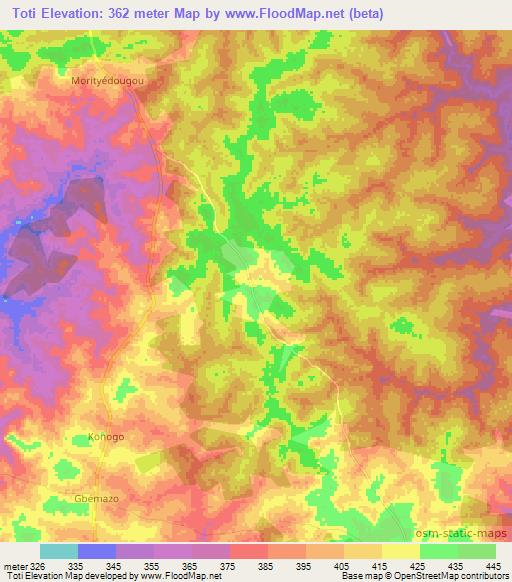 Toti,Ivory Coast Elevation Map
