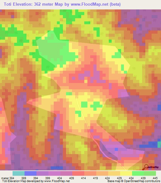 Toti,Ivory Coast Elevation Map