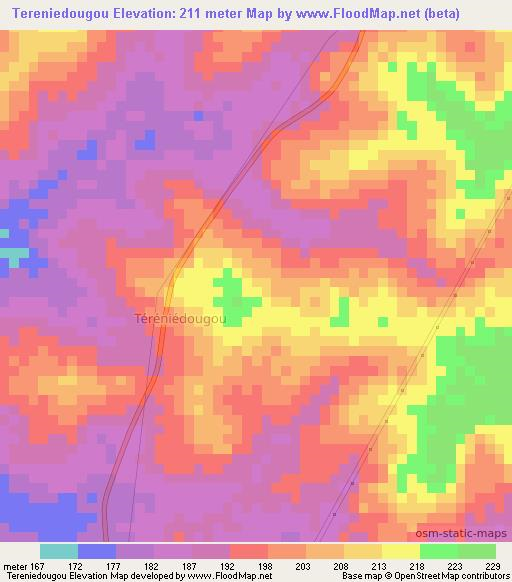 Tereniedougou,Ivory Coast Elevation Map