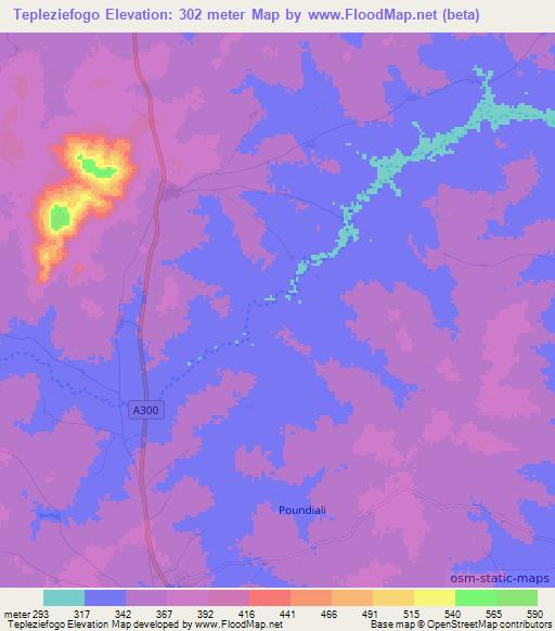 Tepleziefogo,Ivory Coast Elevation Map