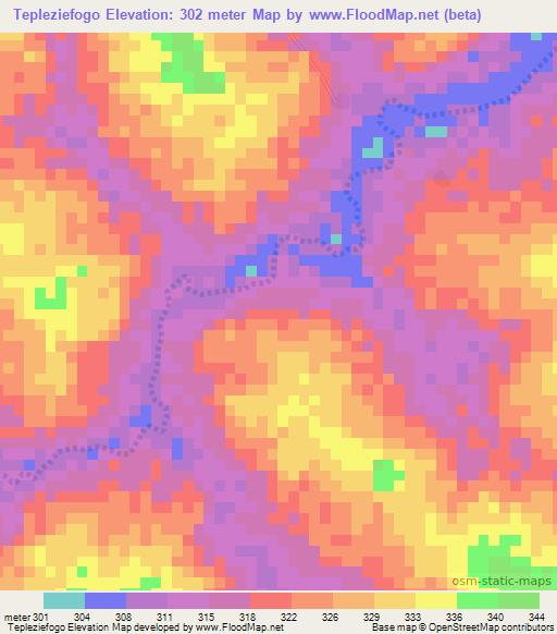Tepleziefogo,Ivory Coast Elevation Map
