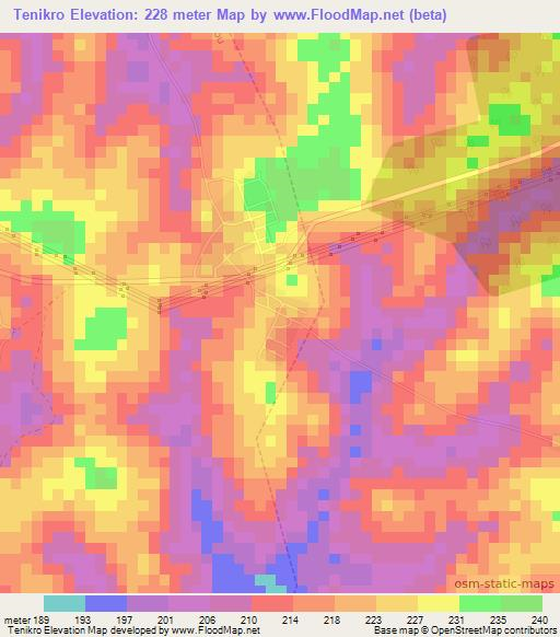 Tenikro,Ivory Coast Elevation Map