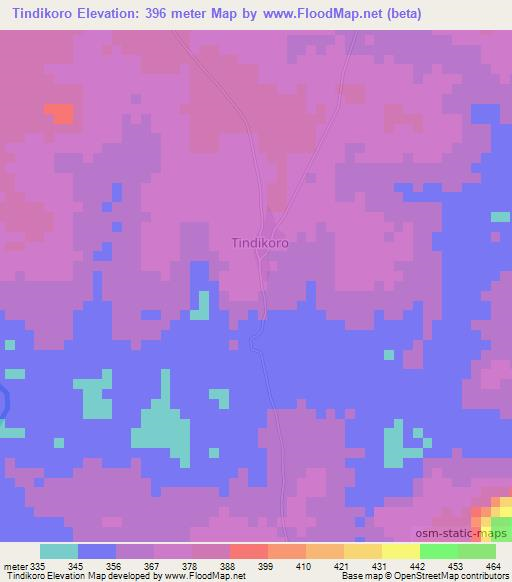 Tindikoro,Ivory Coast Elevation Map