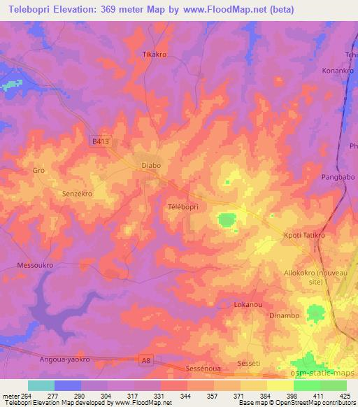 Telebopri,Ivory Coast Elevation Map