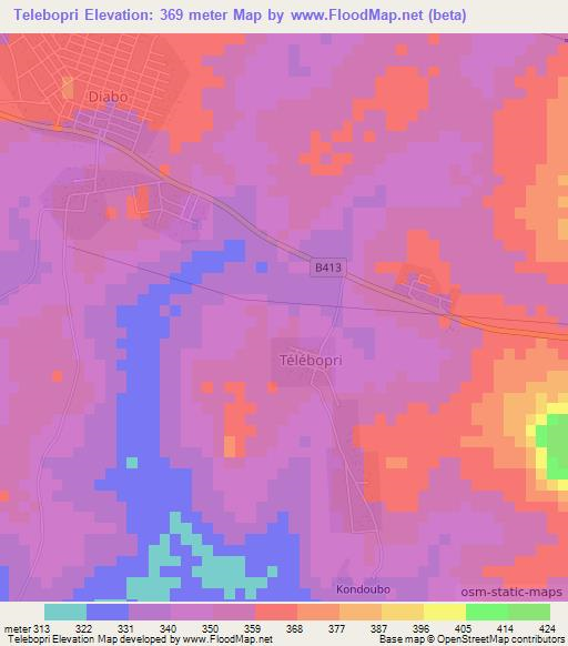 Telebopri,Ivory Coast Elevation Map