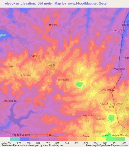 Telebokan,Ivory Coast Elevation Map