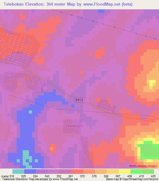 Telebokan,Ivory Coast Elevation Map