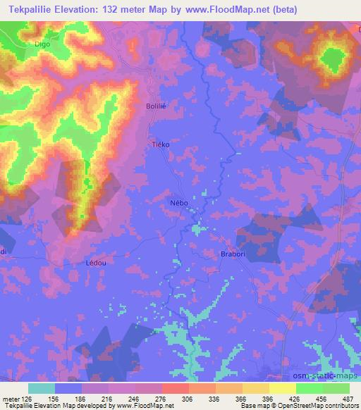 Tekpalilie,Ivory Coast Elevation Map