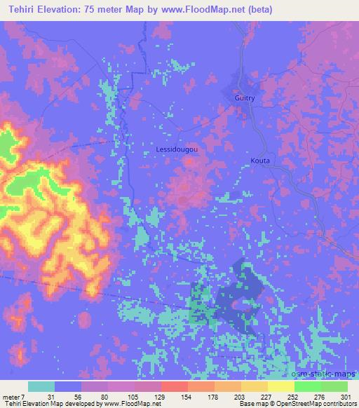 Tehiri,Ivory Coast Elevation Map