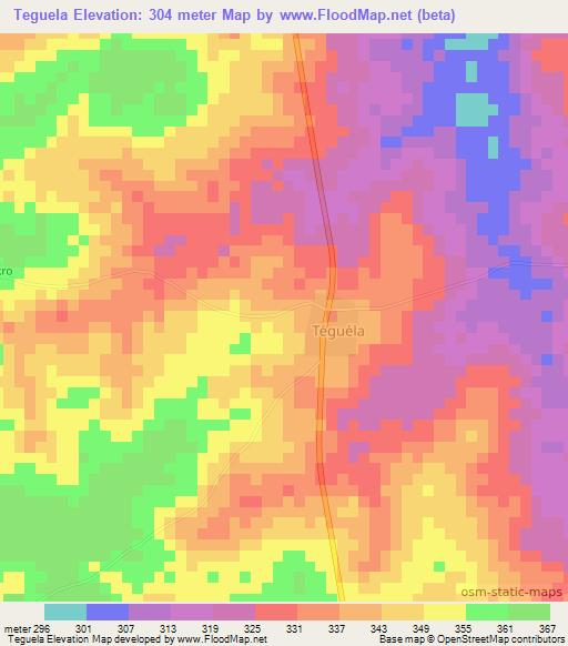 Teguela,Ivory Coast Elevation Map