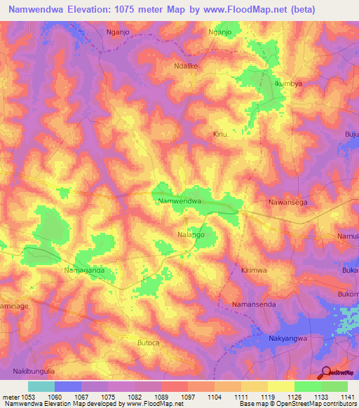Namwendwa,Uganda Elevation Map