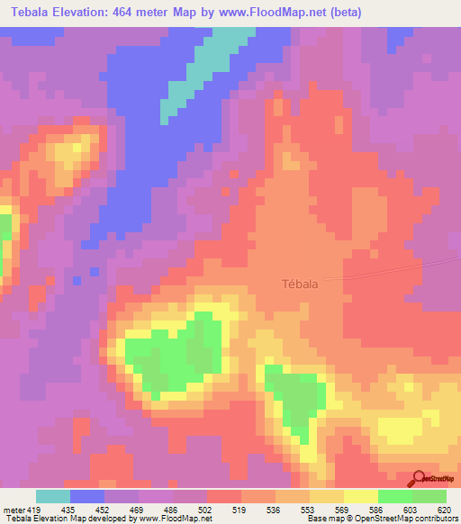 Tebala,Ivory Coast Elevation Map