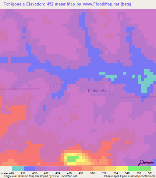 Tchigouela,Ivory Coast Elevation Map