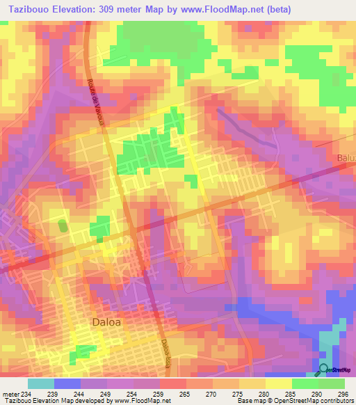 Tazibouo,Ivory Coast Elevation Map