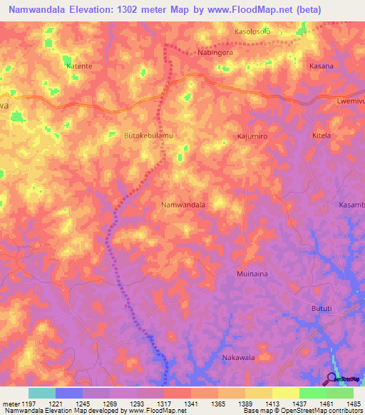 Namwandala,Uganda Elevation Map