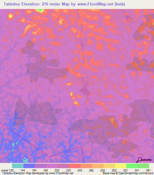 Tatiedou,Ivory Coast Elevation Map