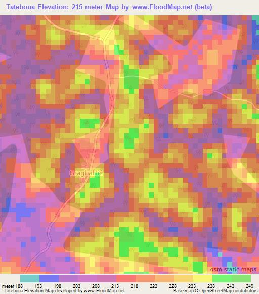 Tateboua,Ivory Coast Elevation Map